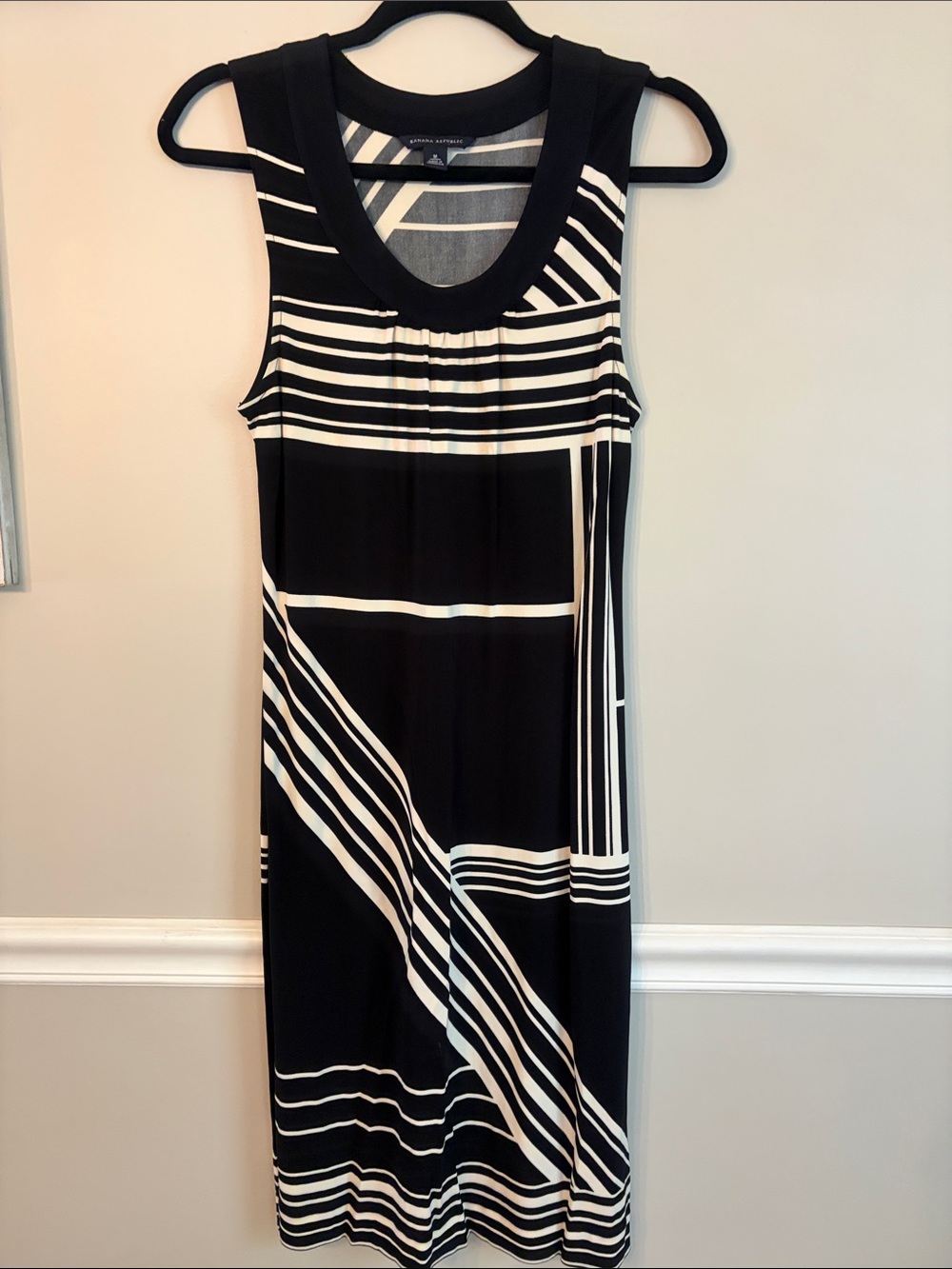 Banana Republic Black and White Geometric Stripe Sleeveless Dress